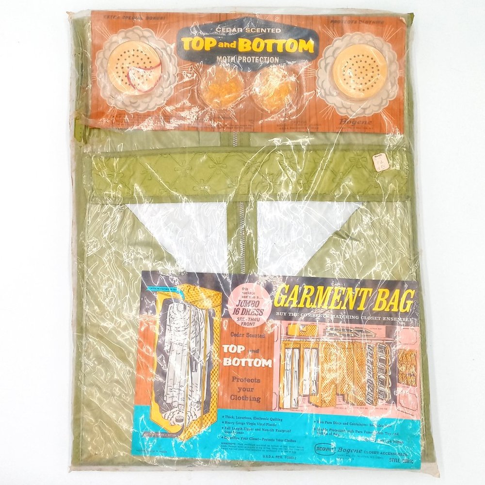 Vintage 1966 Bogene Garment Bag Avocado Green NOS New Old Stock Closet Organizer